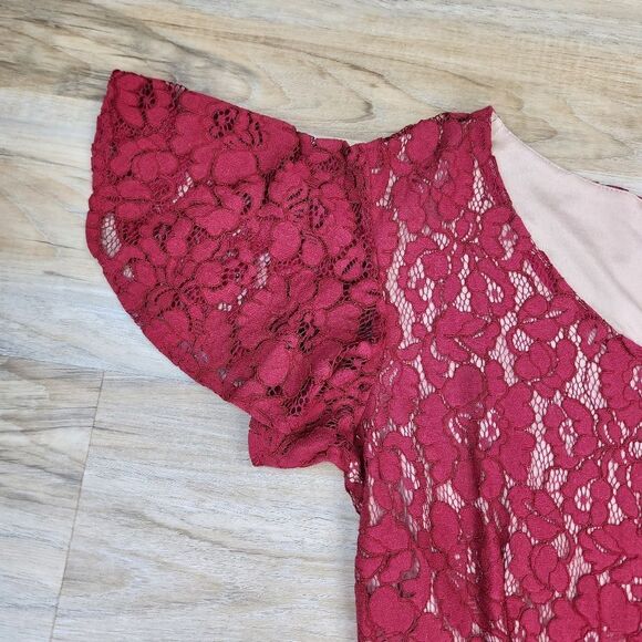 🩵NWT Miss May Cranberry Lace Nude Illusion Dress Medium - Picture 6 of 12